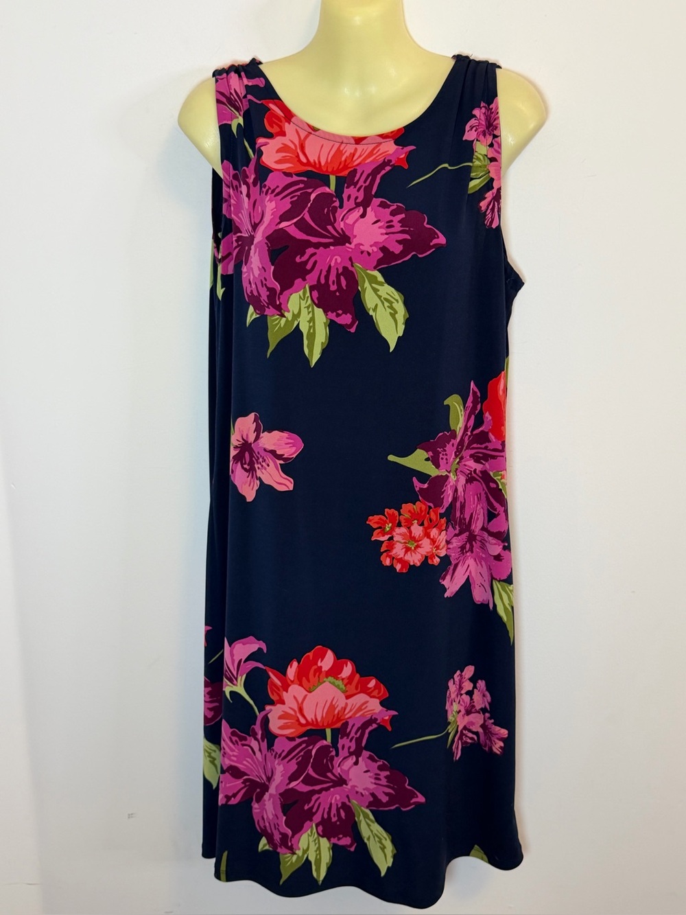 Alexandra + Oak Navy Sleeveless Purple & Red Floral Shift Dress
